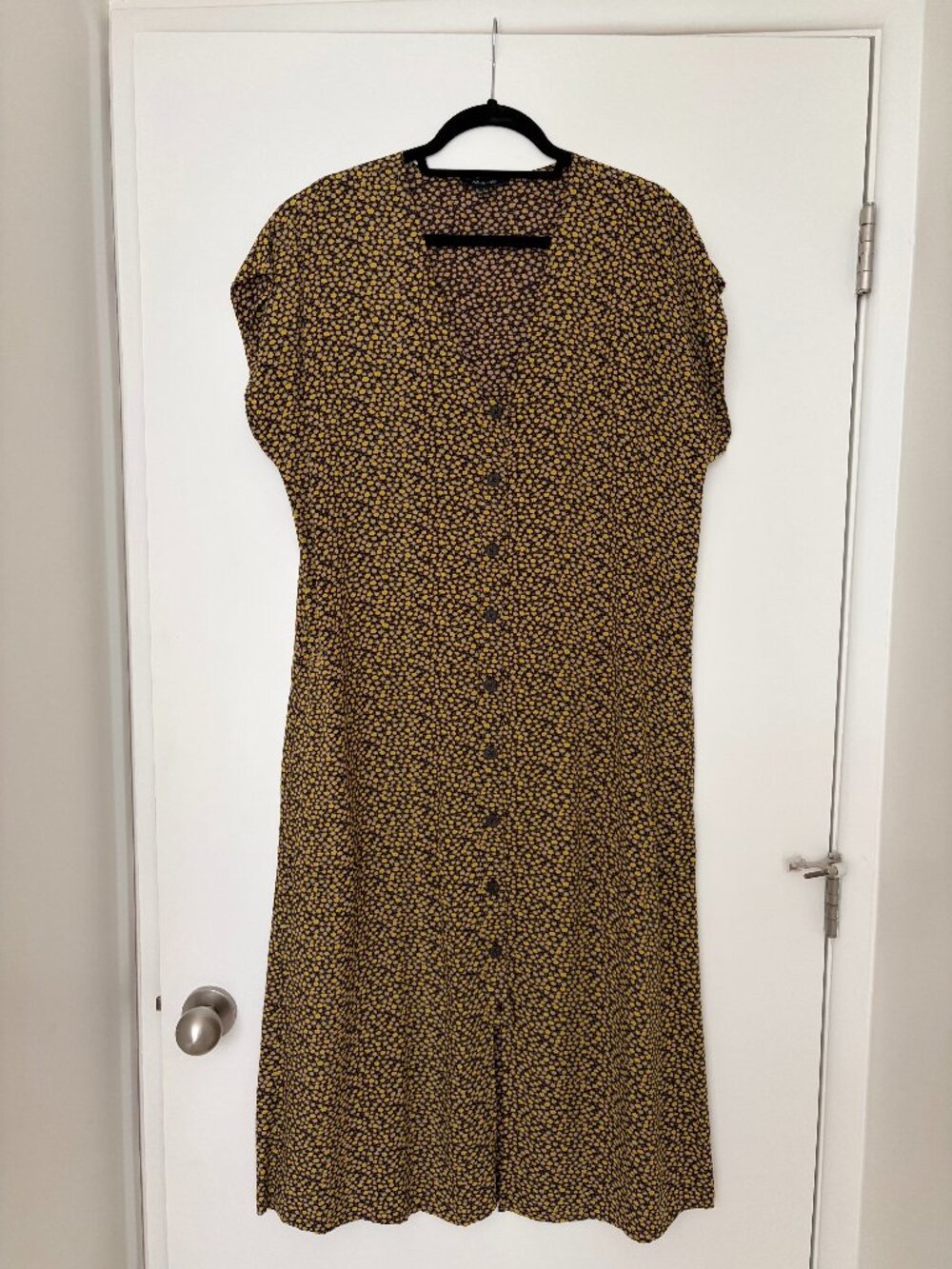 MADEWELL Maxi Viscose Dress in Yellow and Black Floral Print Size Medium